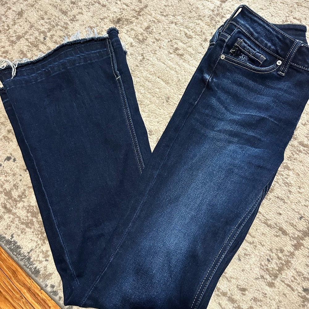 Dark Blue Frayed Hem Jeans Kancan